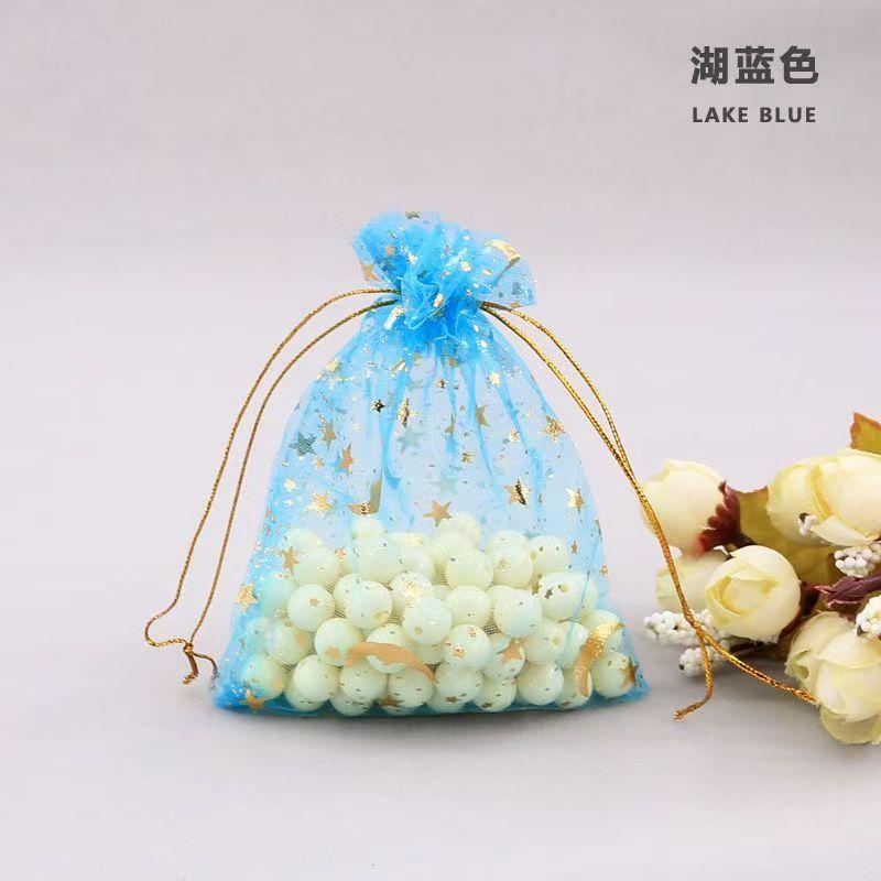 20PCS Moon Stars Drawstring Organza Bags Jewelry Gift Bags Pouches Gold Star Organza Favor Pouches for Christmas Wedding