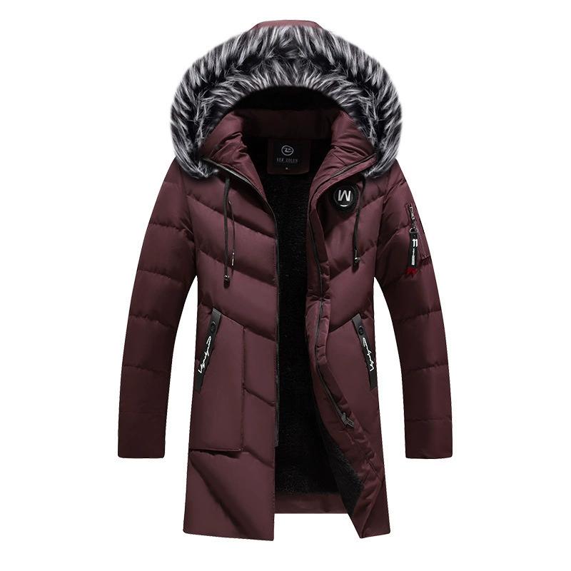 

Male Solid Cotton Outwear Coats Men s Thick Fleece Winter Jacket Fashion Fur Hooded Warm Cooton Parka Windbreaker Plus Size 6XL XXXXXL красный