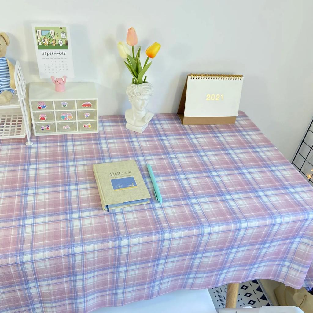 INS Plaid Table Cloth Japanese Fresh Checkered Tablecloth Bedroom Dormitory Dressing Table Mat Rectangular Desk Decor
