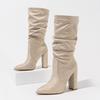 Fashion AIYUQI 2025 New Pointed Toe Women's High Heel Boots Mid-tube Spring Female Boots Fashionable Pleated Women High Heels