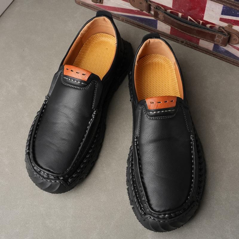 Men's Large Size Pure Handmade Sewing Casual Rubber Leather Shoes Soft Soles Wedding Shoes 38-48