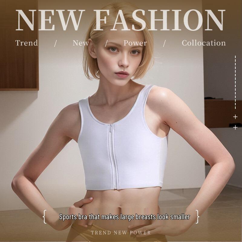 Ice Silk Chest Sculpting Vest for Women - Zipper Binder with Bust Reduction & Body Shaping Features