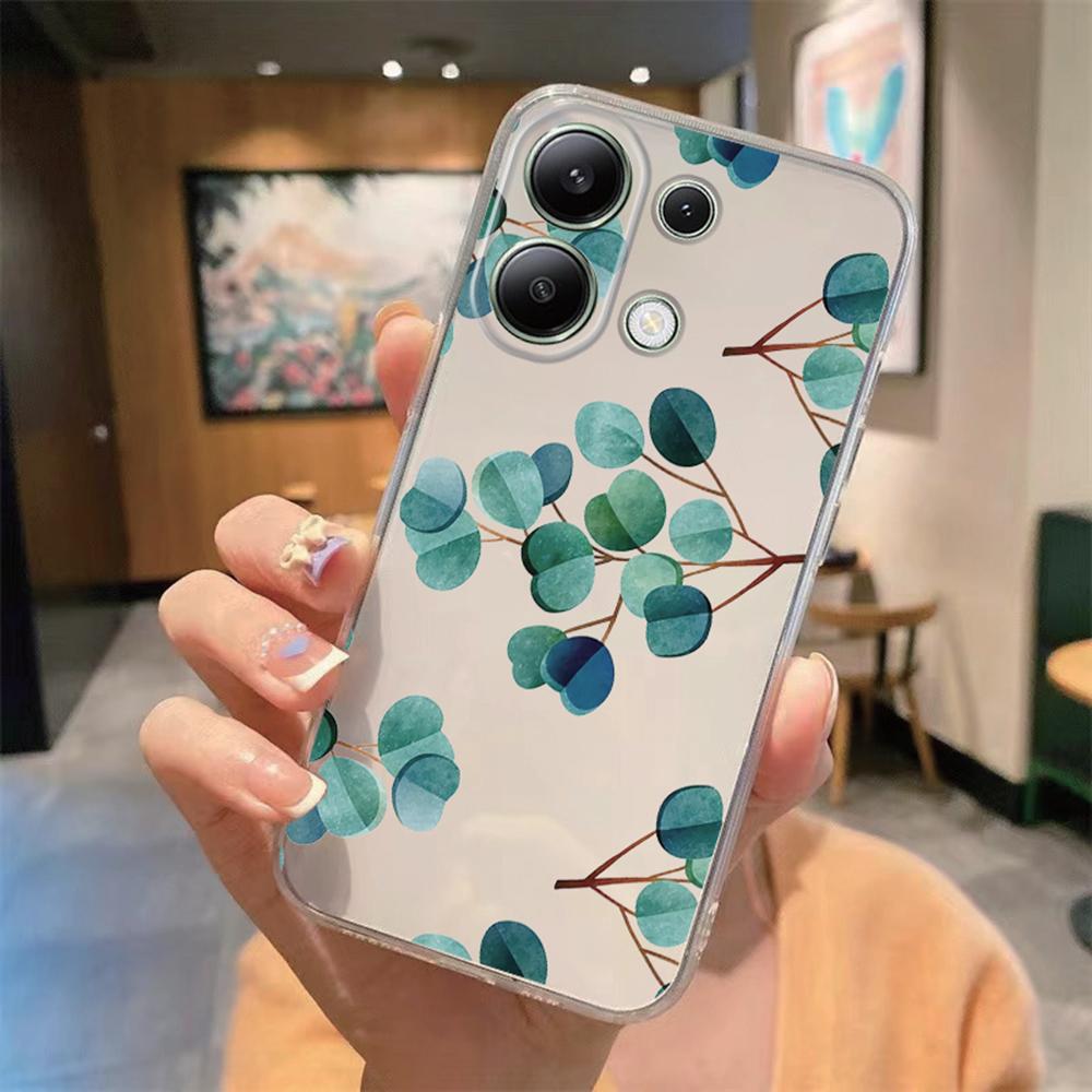 Korean Floral INS Minimalist Plants Phone Case For Xiaomi Redmi Note Note 13 9 11 10 12 Pro 12S Soft TPU Girls Transparent Cover