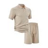 2026 New Men's Summer Casual Loose Fit T-Shirt Shorts Set Lapel Jacquard Thin Short-Sleeved Sports Polo Shirt Set