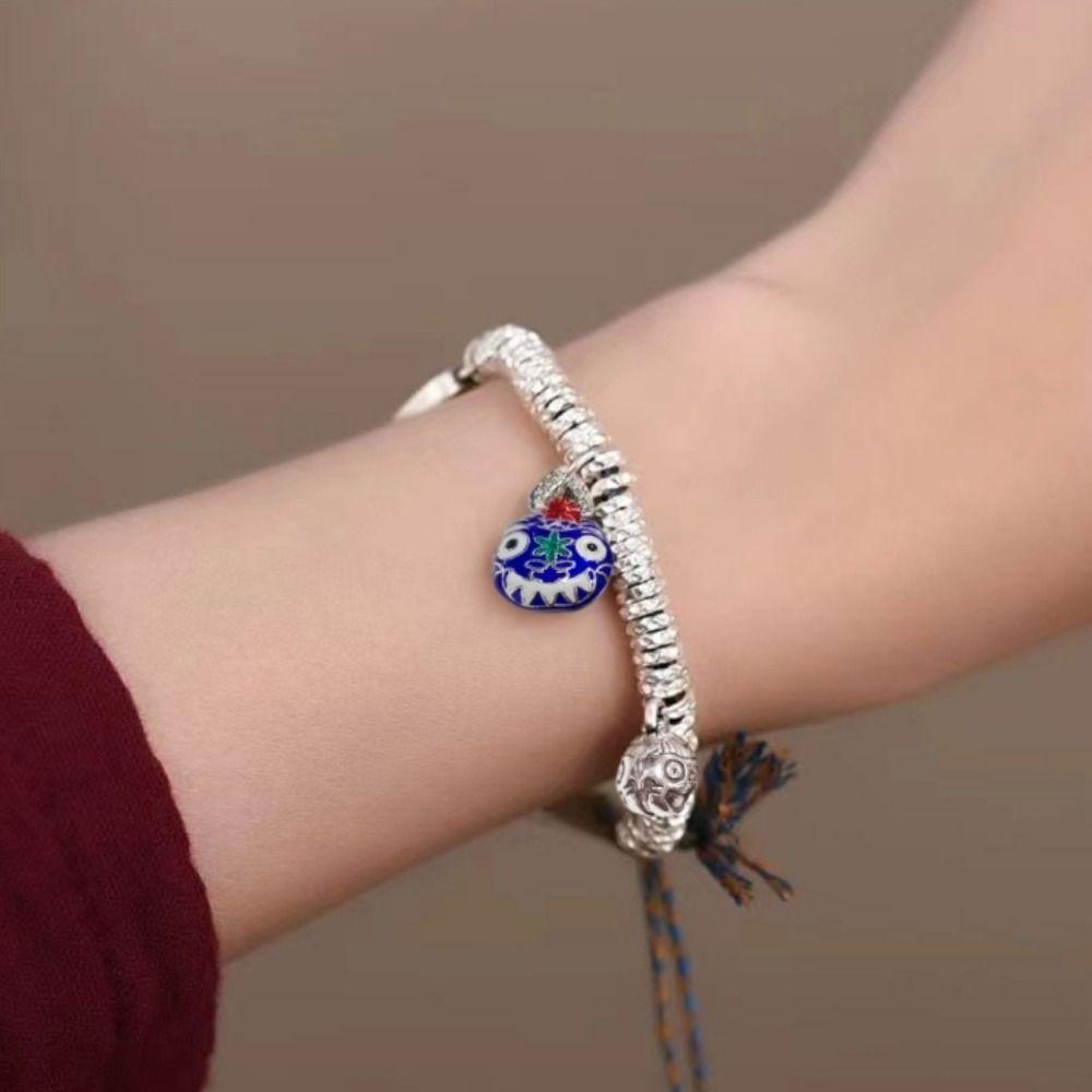 Lucky Braided Bracelet Irregular Beads Silver Beaded Bracelet Vintage Chinese Style Bracelet  Women