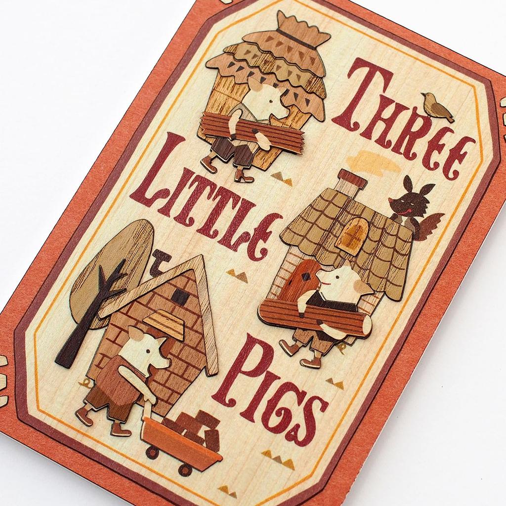 KINOWA "The Three Little Pigs" Wood Collage Original DIY Kit - Fairy Tale (Grimm's Fairy Tale) - Made In Japan
