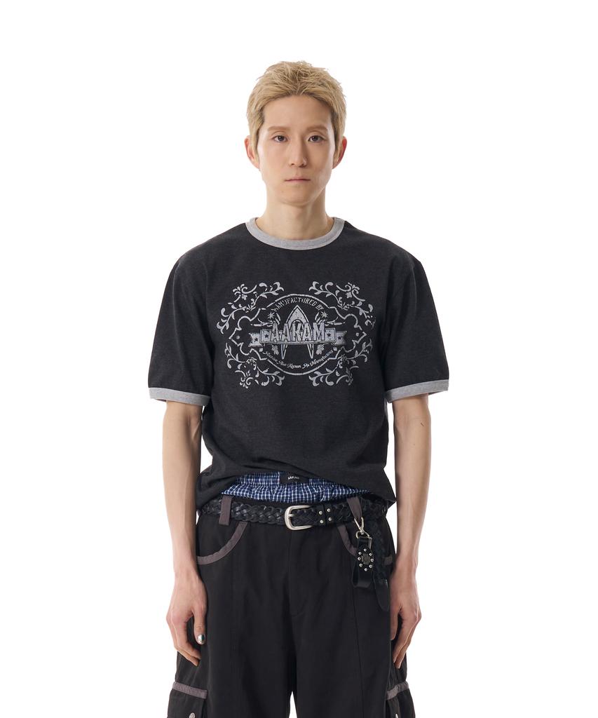 AAKAM Stamp Printed Ringer Top (Dark Gray)