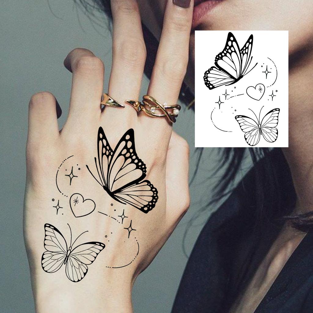 1 Sheet Rose Butterfly Flower Temporary Tattoos For Women Hand Arm, Fake Tattoo Sticker Waterproof Long Lasting Realistic Tatoos
