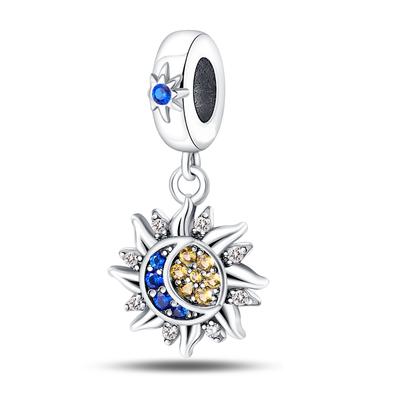 Pendentif Charme Soleil Lune Plaqué Argent S925 pour Bracelet Bijoux DIY Cadeaux Cadeau d'Anniversaire pour Elle