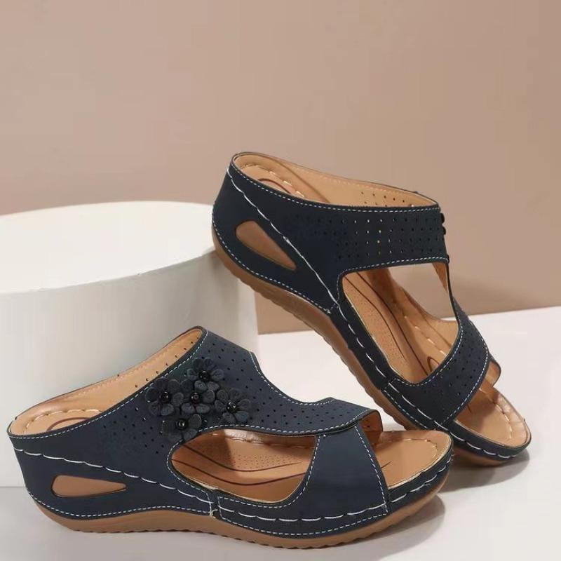 

New summer women s shoes hollow solid color open-toed wedge heel fish mouth one-character slippers 36