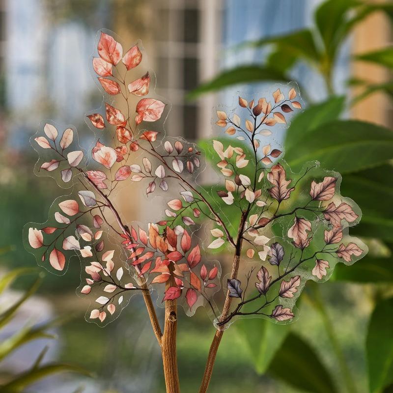 6 Styles  Transparent PET Stickers Scrapbooking Materials DIY Junk Journal Collage Tree Branches and Leaves Decor Stickers