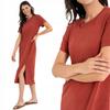 Women's Cotton Midi Dress with Slit and Short Sleeves MORAJ L DARK ORANGE