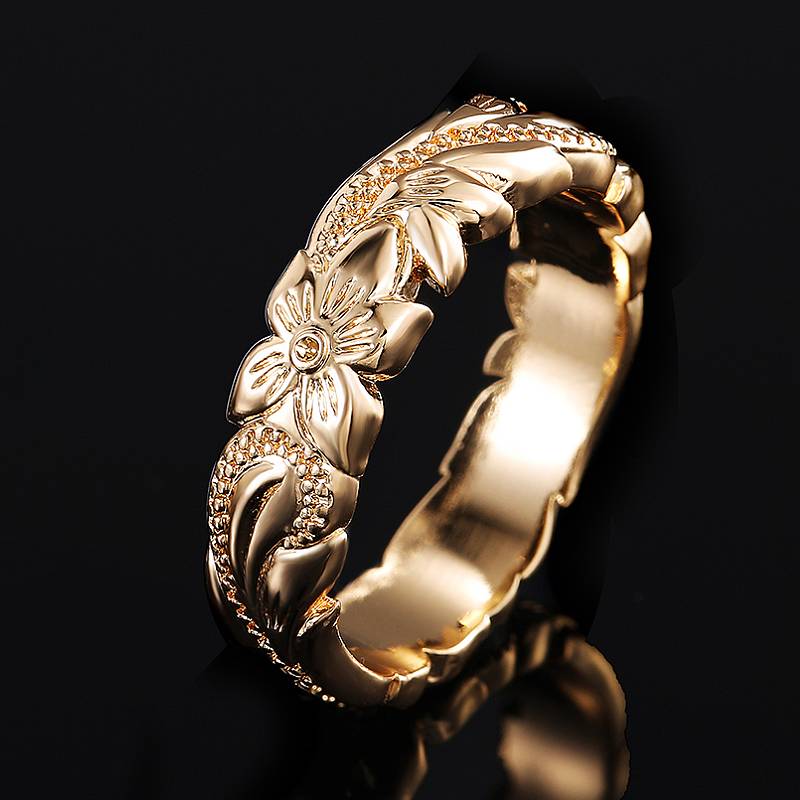 Huitan Simple Stylish Carved Flower Design Women Ring Anniversary Gift Graceful Female Finger Ring Fashion Jewelry