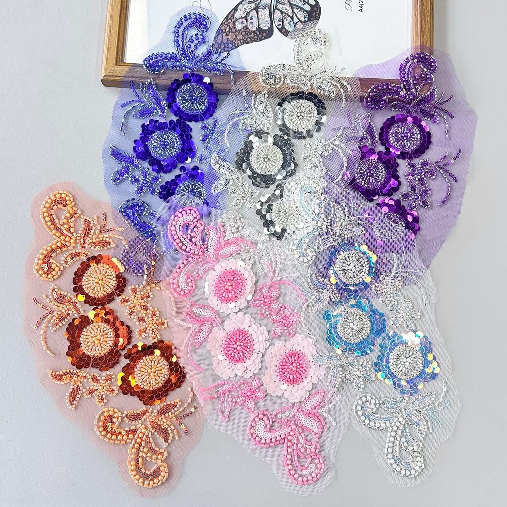 Heavy Industry Wedding Dress Accessories Accessories Cloth Stickers Accessories Mesh Handmade Beaded Sequins Floral Decal Accessories