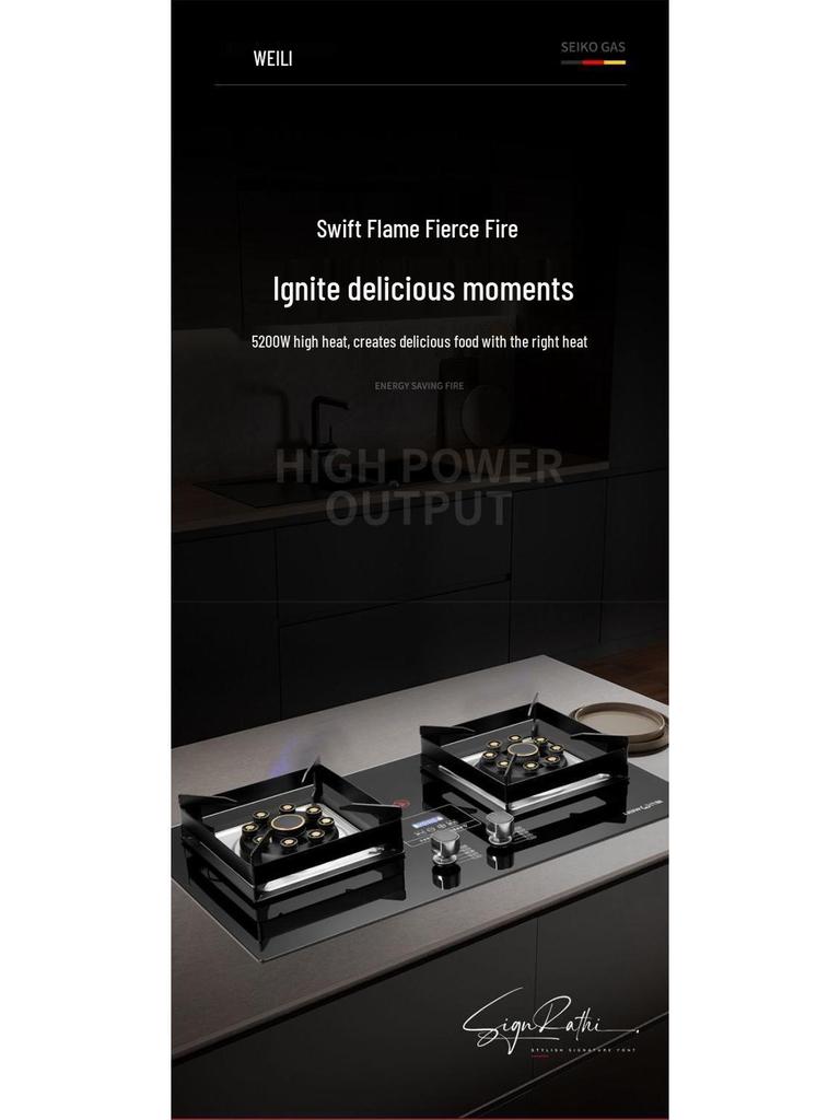 Weili Double Burner Gas Stove: Built-in/Portable, Natural Gas & LPG Compatible, High-Power Nine-Chamber Cooktop.