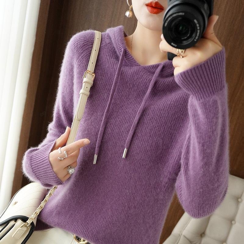 TIFICY Women s Fashion Casual Fall Winter Solid Color Print Long Sleeve Hooded Sweaters S