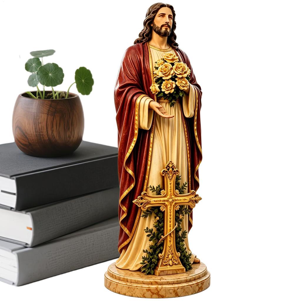 Garden Jesus Mary Statue Light Decorative Resin Sculpture With Solar Lighted Flower Holy Mother Mary Statue Christian Decor
