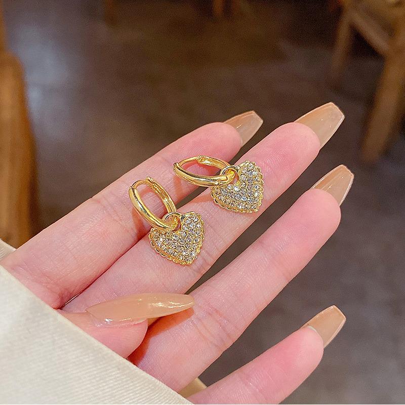 925 Silver Diamond Heart Earrings - Women's Luxury Trendy Peach Studs