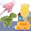 Silicone Ice Cream Mold 3 Cavities Easy Release Dinosaur Car Pineapple Ice Lolly Mold DIY Summer Freezer Ice Stick Container Kitchen