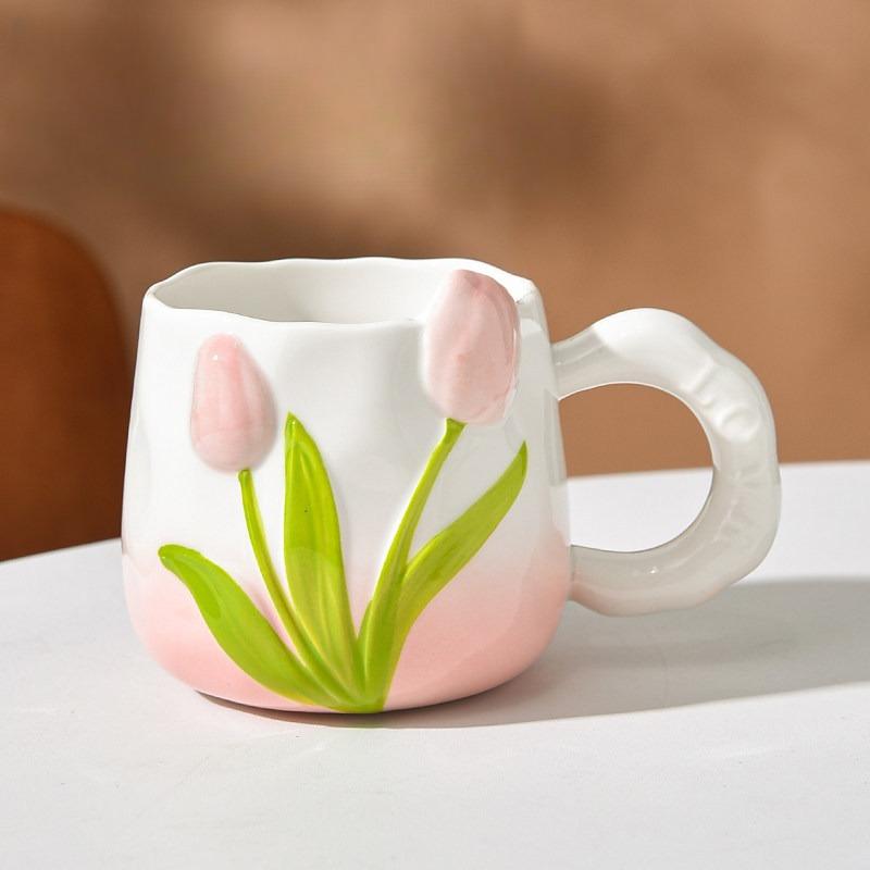 

Tulip Ceramic Mug with Lid & Spoon 400ml Coffee Tea Cup, Valentine s Day/Teachers Day Gifts for Couples, Women, Home Office Use 400ML
