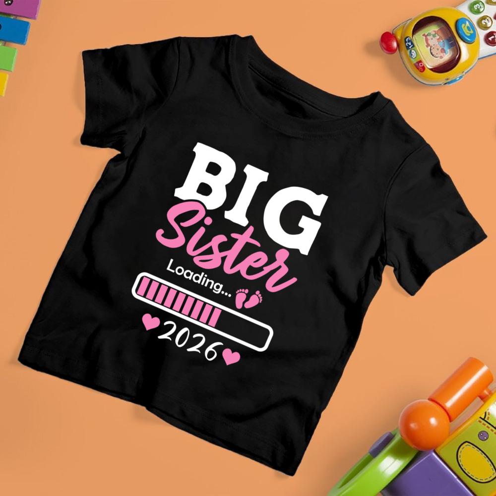 Big Brother Big Sister Carregando 2026 Camiseta Infantil Estampada Camisas de Verão para Crianças Roupa de Manga Curta Camiseta Roupas de Anúncio de Bebê