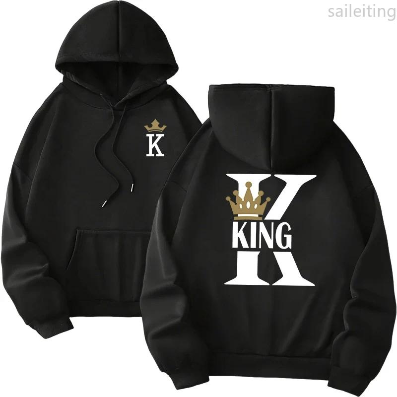 Queen King Print Pullover Woman Fall Winter New Arrival Couples Sweatshirts Home Outdoor Comfort Warm Casual Hoodies Aesthetic