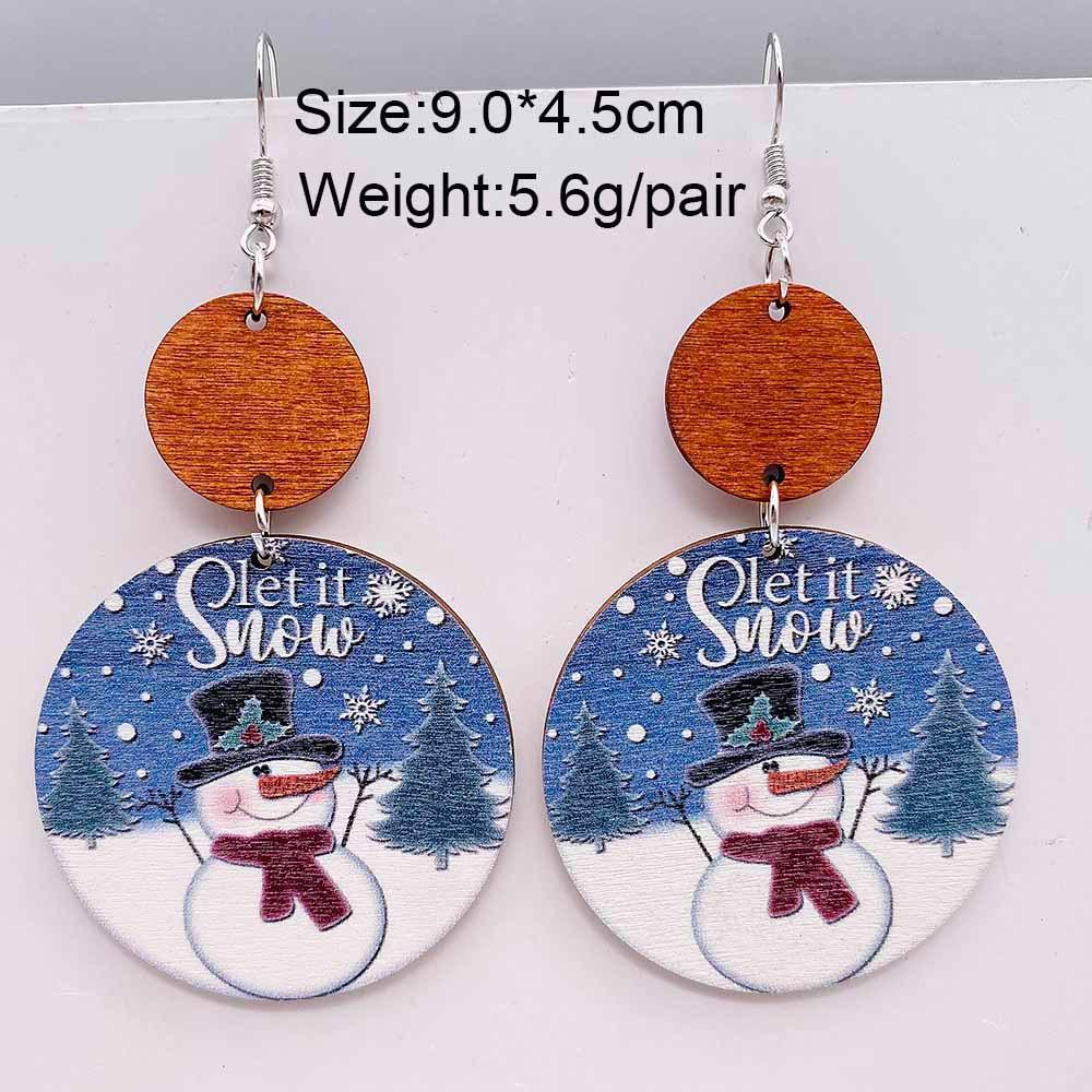 1 Pair of Christmas Earrings Vintage Style Wooden Forest Tie Geometric Splicing Earrings Christmas Tree Snow Snowman Earrings
