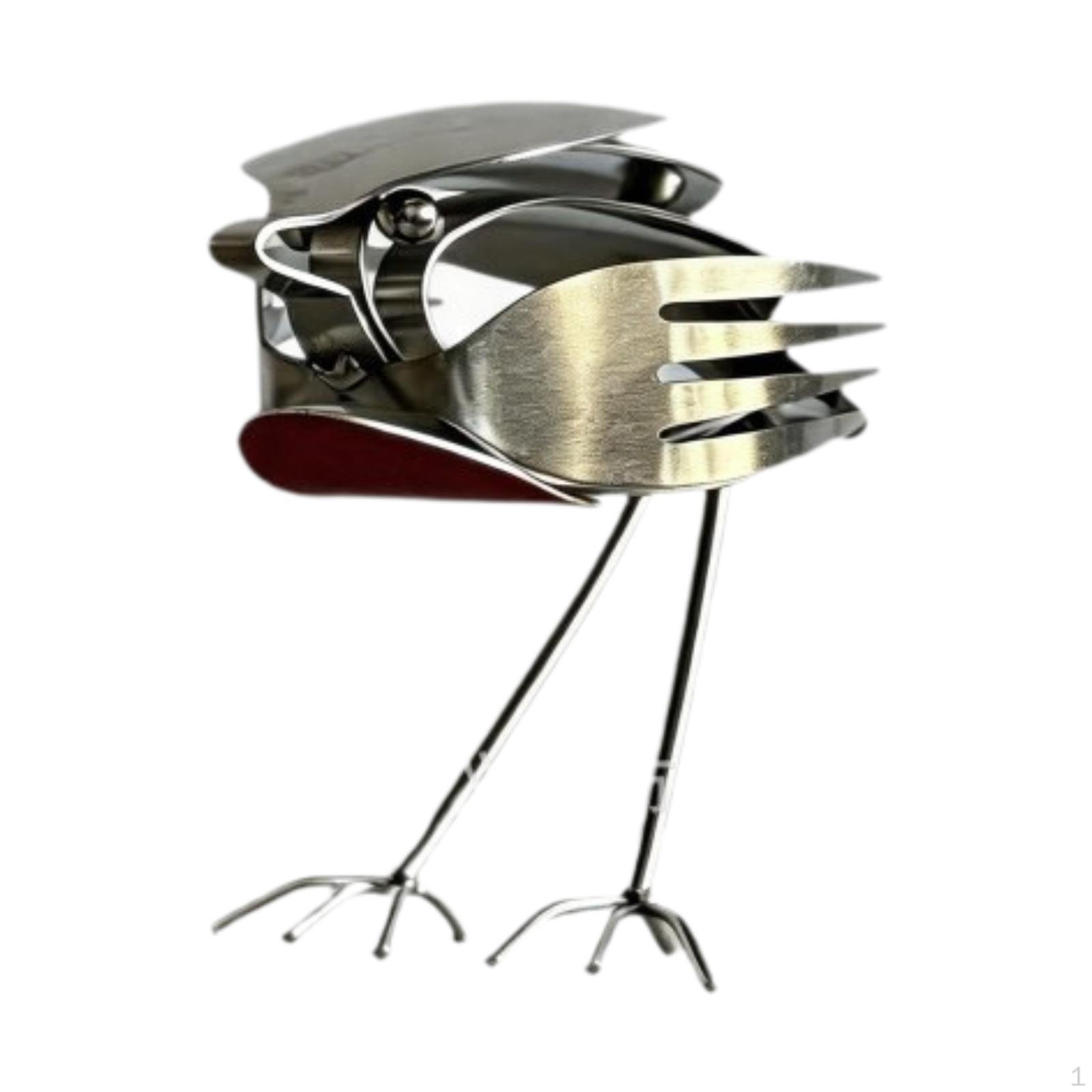 Metal Art Sculpture Handcrafted Unique Rustic Fork Spoon Bird Statue for Home Decoration