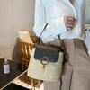 Women's Lightweight Straw-Textured Handbag with Golden-Tone Ring Lock Closure - Adjustable Strap, Spacious Interior Pocket, Spring Summer Beach Tote