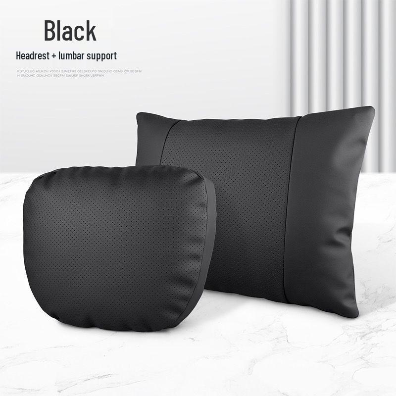 Genuine Leather Headrest & Lumbar Support Pillow for Mercedes, BMW, Volkswagen, Toyota Cars
