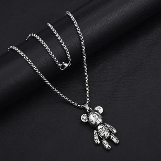 Men Necklace Hip Hop Punk Movable Joints Hypoallergenic High Gloss Gift Fashion Jewelry Robot Bear Pendant Sweater Necklace for Party