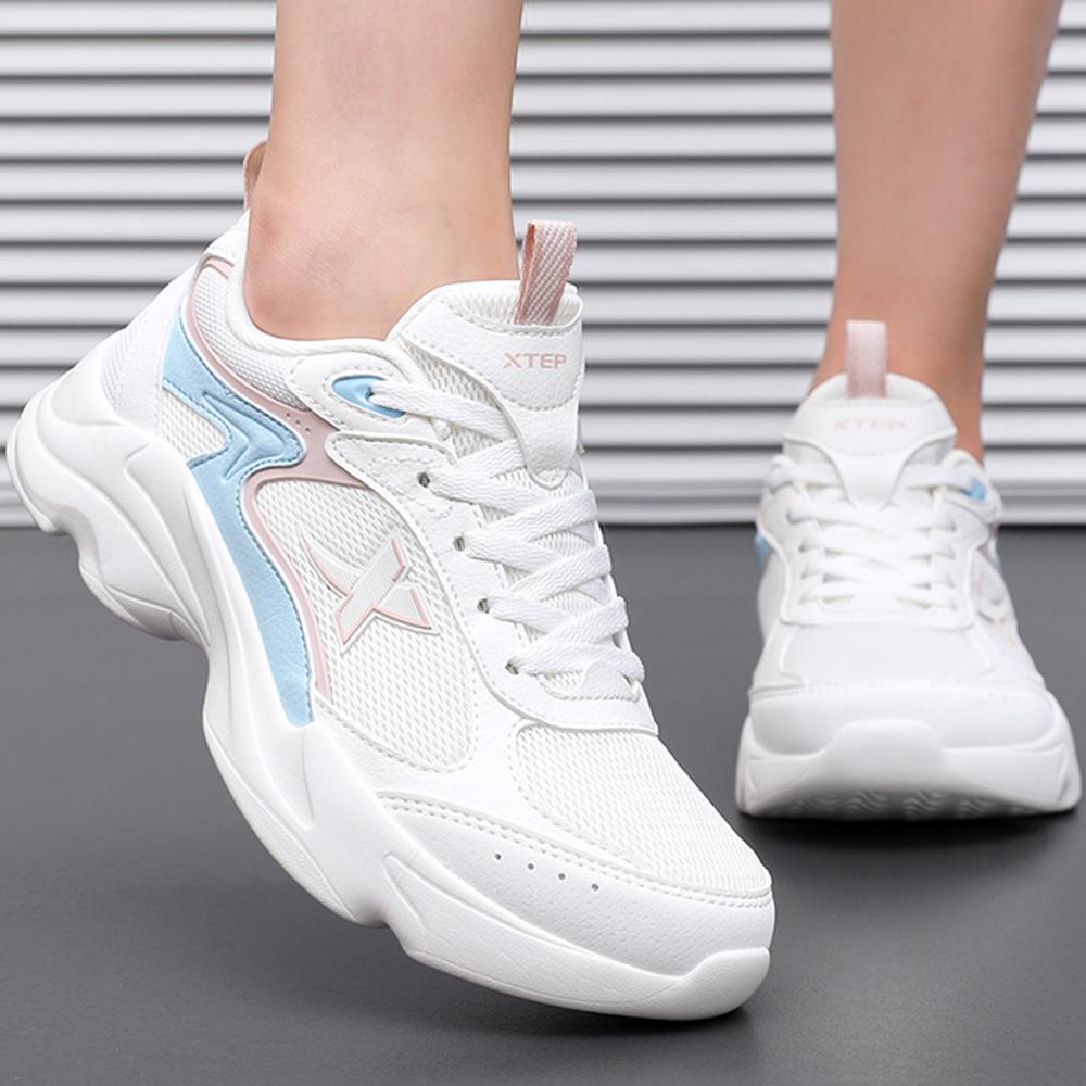 Xtep Hydrogen Wind Technology Comfortable Versatile Breathable Lightweight Low-Top Casual Running Shoes Women sneaker White Blue Pink 875318320019-3