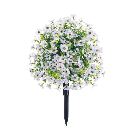 Künstlicher Buchsbaumkugelbaum mit violetten Blüten, Outdoor-Kunststräucher mit Erdspieß, UV-beständige Kunstbüsche zur Dekoration von Veranda, Garten, Pflanzgefäß