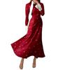 European and American women's clothing, new spring models, French temperament elegant printed lapel dress dress