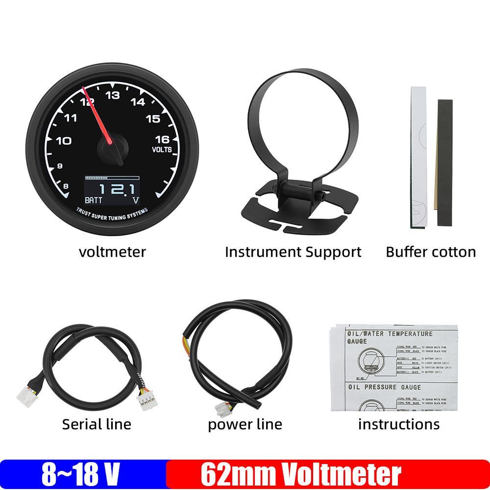 2.5inch 62mm Voltmeter with Bracket Holder 8~18V Voltage 7 Color Backlight VOLT Meter for Gasoline Engine Auto Car 12V