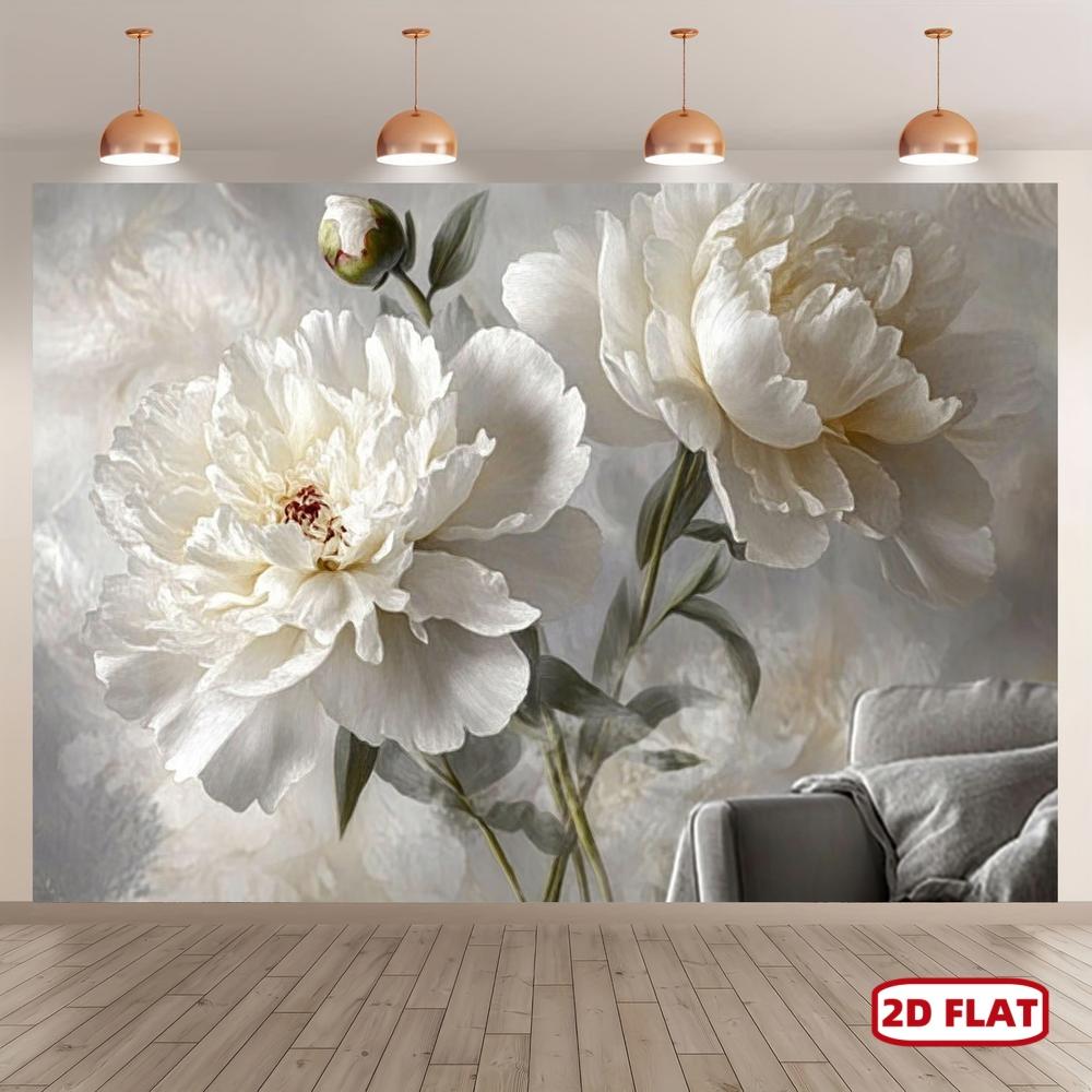 2D Flaches Banner Elegante Beige Pfingstrosenblumen Wandbild - Geeignet für die Dekoration von Wohnzimmern, Schlafzimmern, Büros und Geburtstagsfeiern