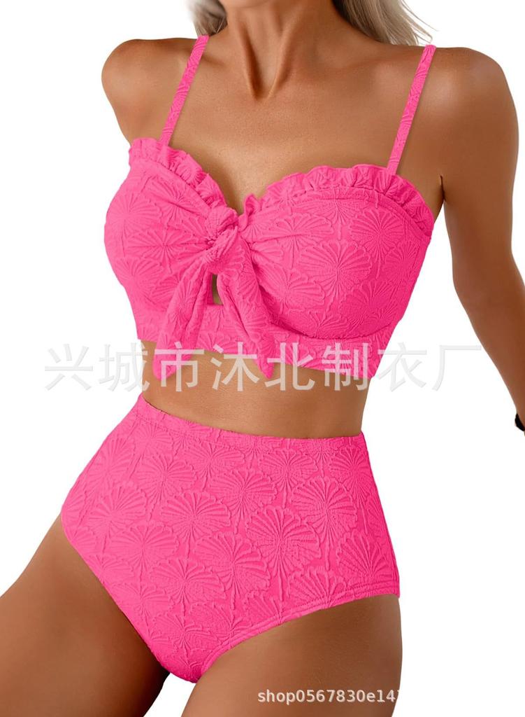 New high waist belly bikini split swimsuit high elastic swimsuit