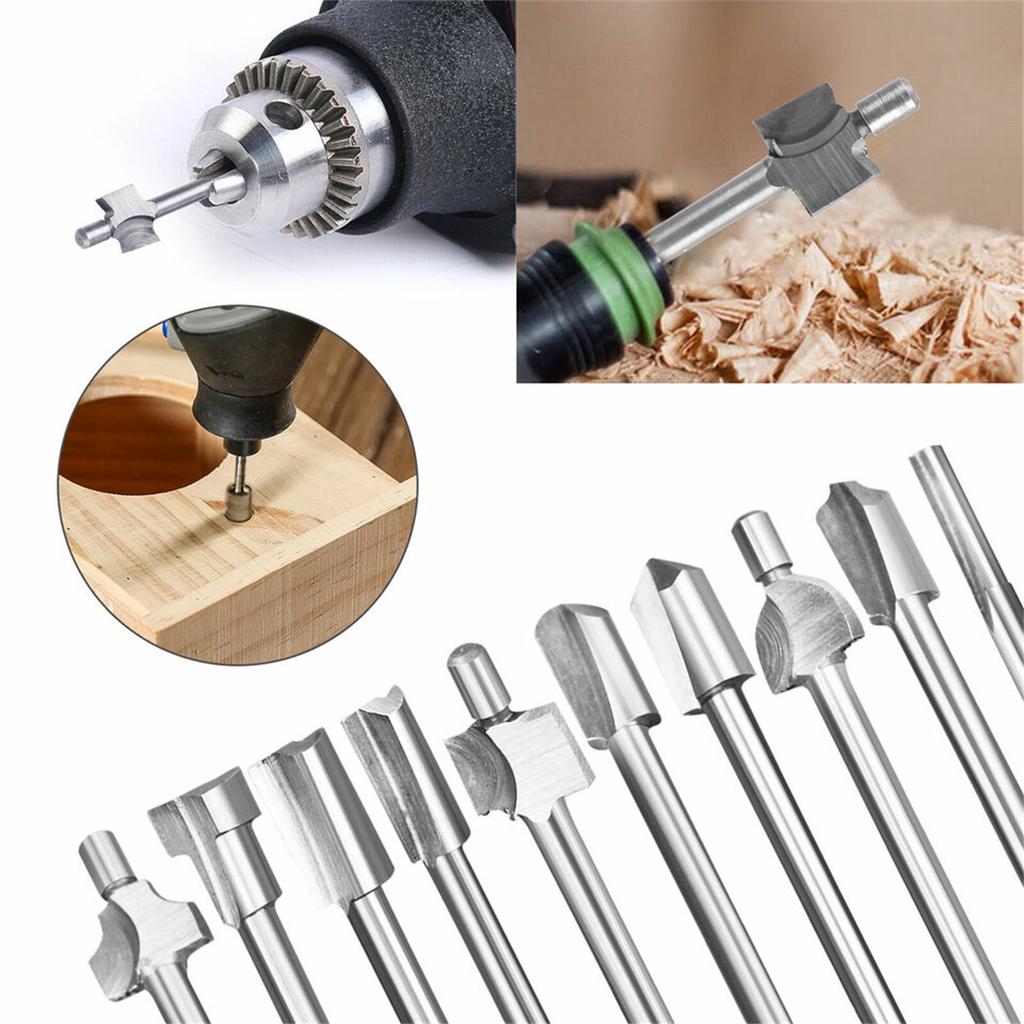 15pcs 1/8" Shank Router Bit Set Engraving Milling Cutter Twist Drill Bits DIY Woodworking Carving Drilling Rotary Tools