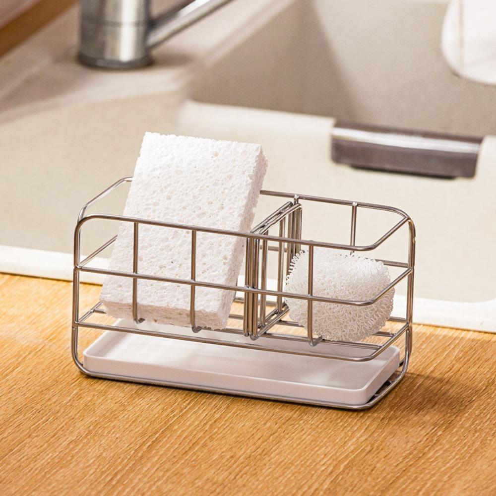 Removable Partitions Sink Sponge Holder Stainless Steel Dishwashing Liquid Storage Shelf  Bathroom