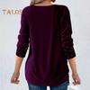 Women Velvet Tops Swing Collar Long Sleeve Drawstring Hem Shirring Pullover Tops Solid Color Sequins Stitching Blouse