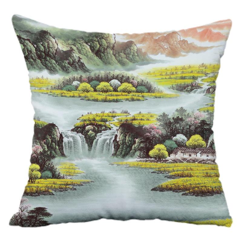 Chinese Style Landscape Painting Pillowcase Dormitory Decoration Office Living Room Sofa Home Pillowcase