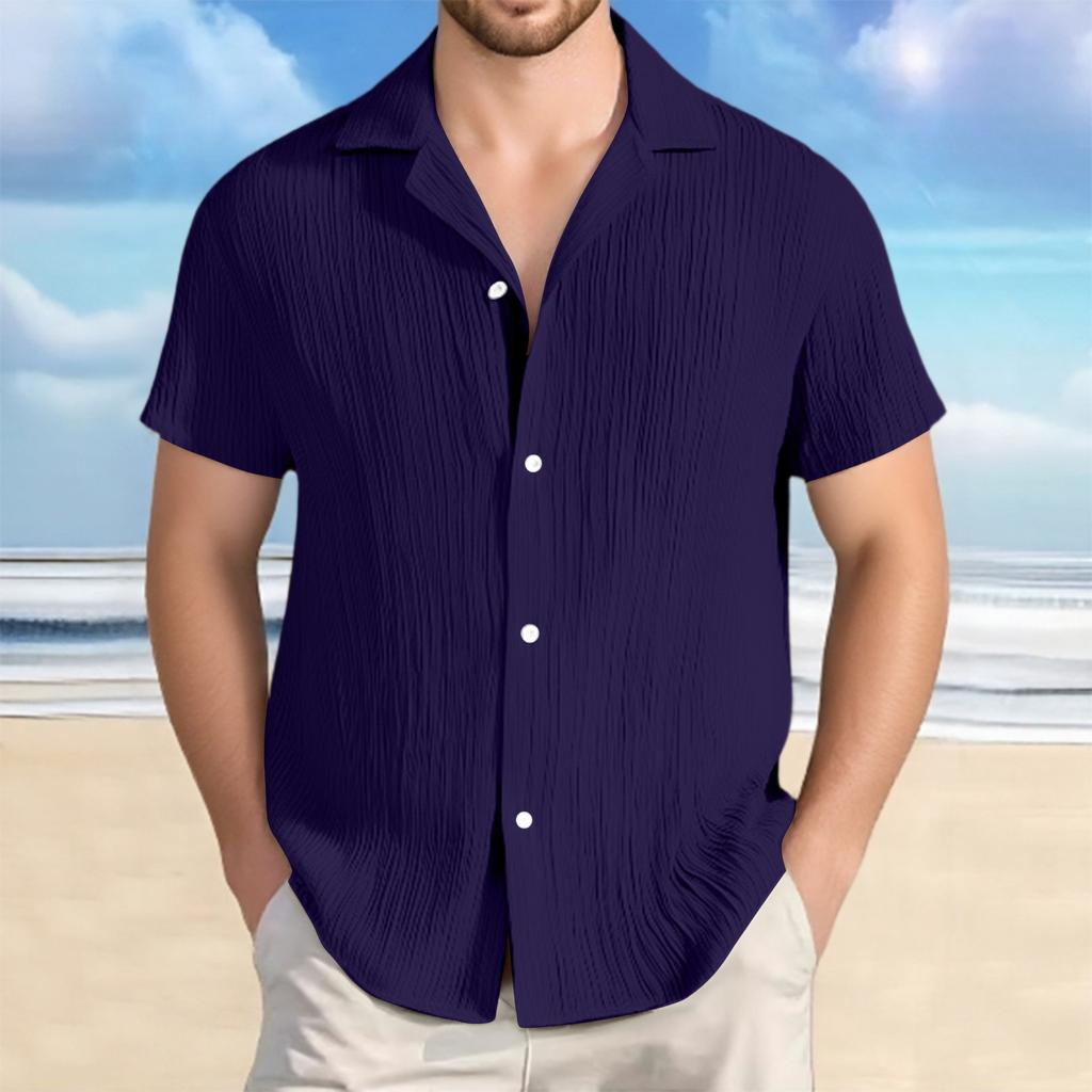 Men's Cotton And Linen Striped Casual Loose Short Sleeved Shirt