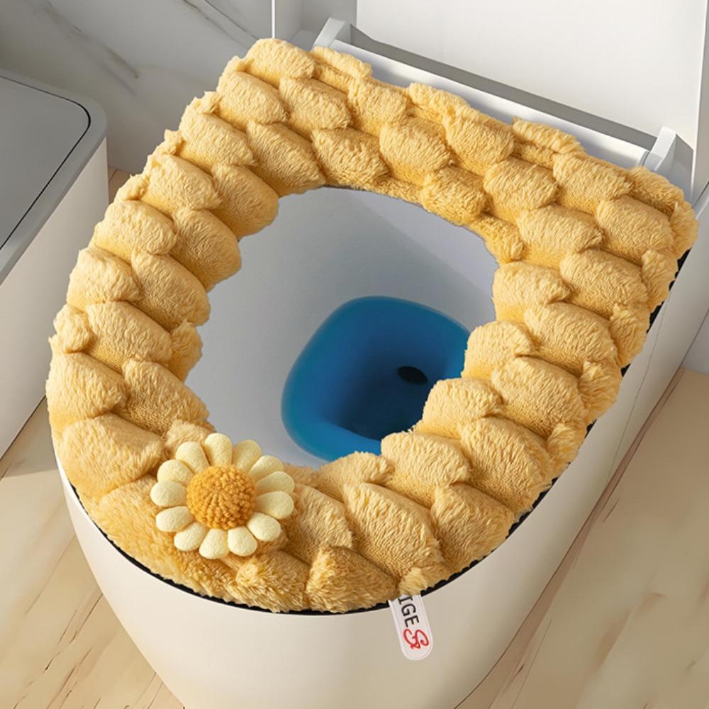 

Thickened Toilet Lid Cushion Warm Plush Closestool Cover Pads Toilet Seat Cover Household Supplies жёлтый