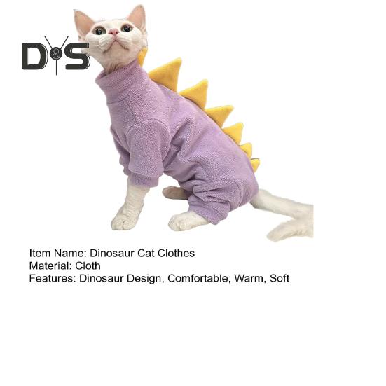 Dinosaur Cat Clothes Winter Sphynx Cat Pajamas Costume Soft Fleece Warm Cat Jacket for Indoor Hairless Cats