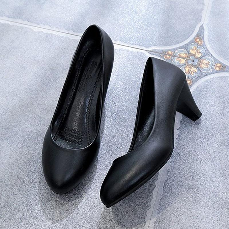 Spring Autumn Women Shoes Wedge Ladies Round Toe Medium Heels Pumps Shoes Woman Slip On Casual Black White tacones mujer WSH3181