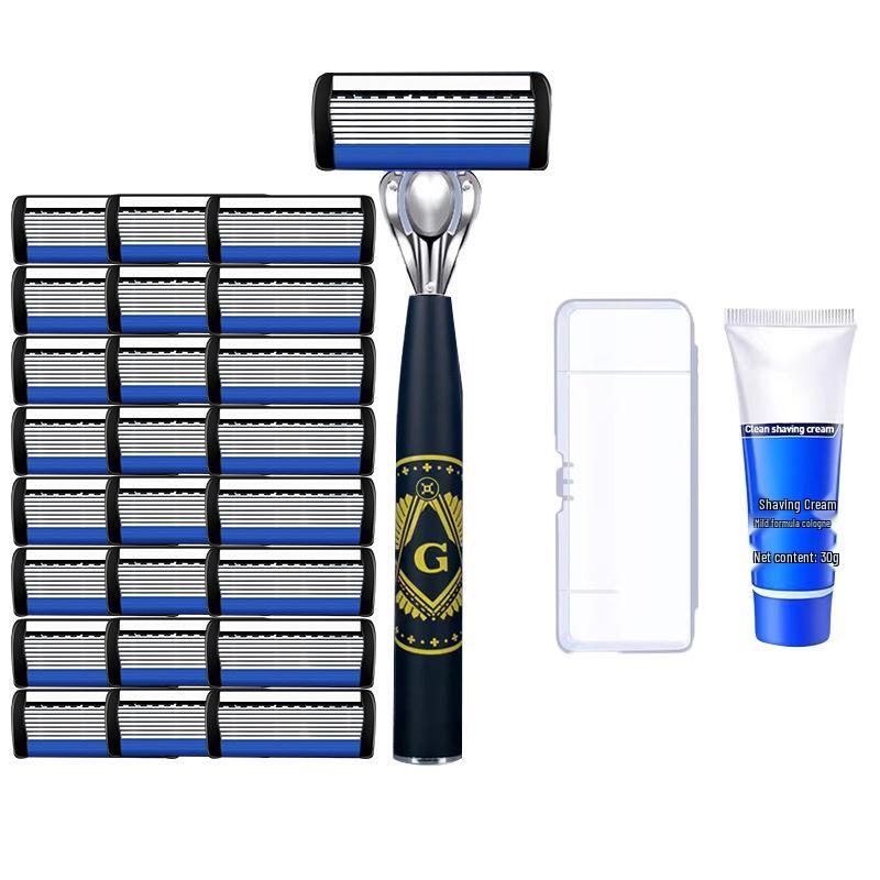 Men's 6-Blade Manual Razor with Universal Stainless Steel, Six-Layer Anti-Scratch Blade Holder