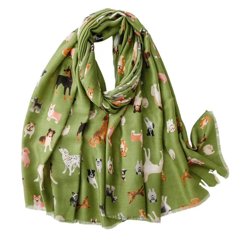 Autumn/Winter Cotton Linen Feel Scarf with Cute Dog Design - Women's Warm Shawl