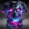 Herren T-Shirt mit Skelett-Print 3D-Druck Kurzarm Dunkler Gothic-Stil Herren Kurzarmhemd Halloween Horror-Thema Oberteil