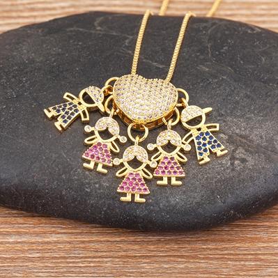 Nidin Personalized Gold Plated Boy Girl Kids Heart Pendant Zircon Necklace Mom Child Birthday Colar Mother's Day Gift Jewelry