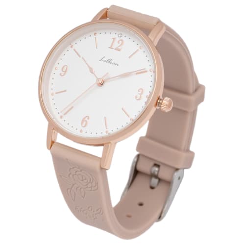 Fieldwork Women's Analog Watch with Silicone Strap and Flower Embossed Rose Pattern in Pink (JN043-2)